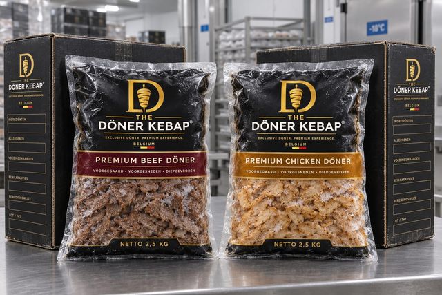 Zakken rund- en kipdöner van 2,5 kg in de verpakking van The Döner Kebap